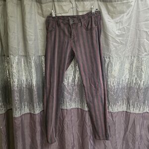 Jennifer Lopez Red and Black Striped Skinny Pants